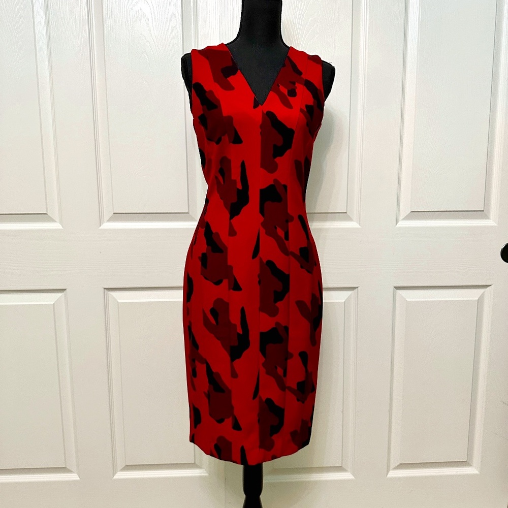 BRAND NEW H&M red camo camouflage leopard cheetah animal print fitted keyhole